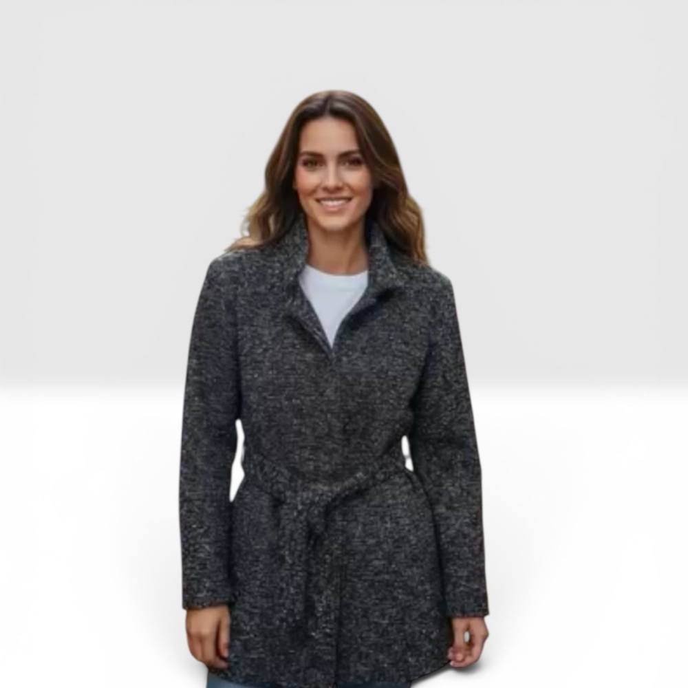 Jack by BB Dakota Black Tweed Coat Button Closure with Tie Belt Size XS